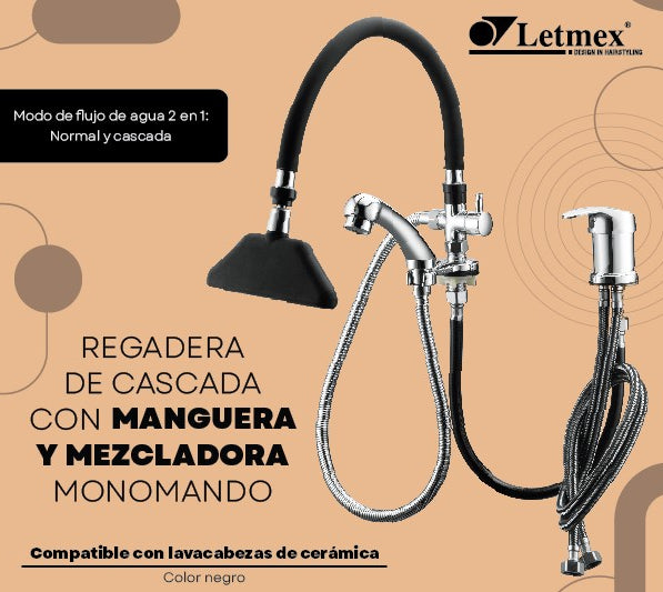 Regadera De Cascada Con Manguera y Monomando Para Lavacabezas 911SET Letmex