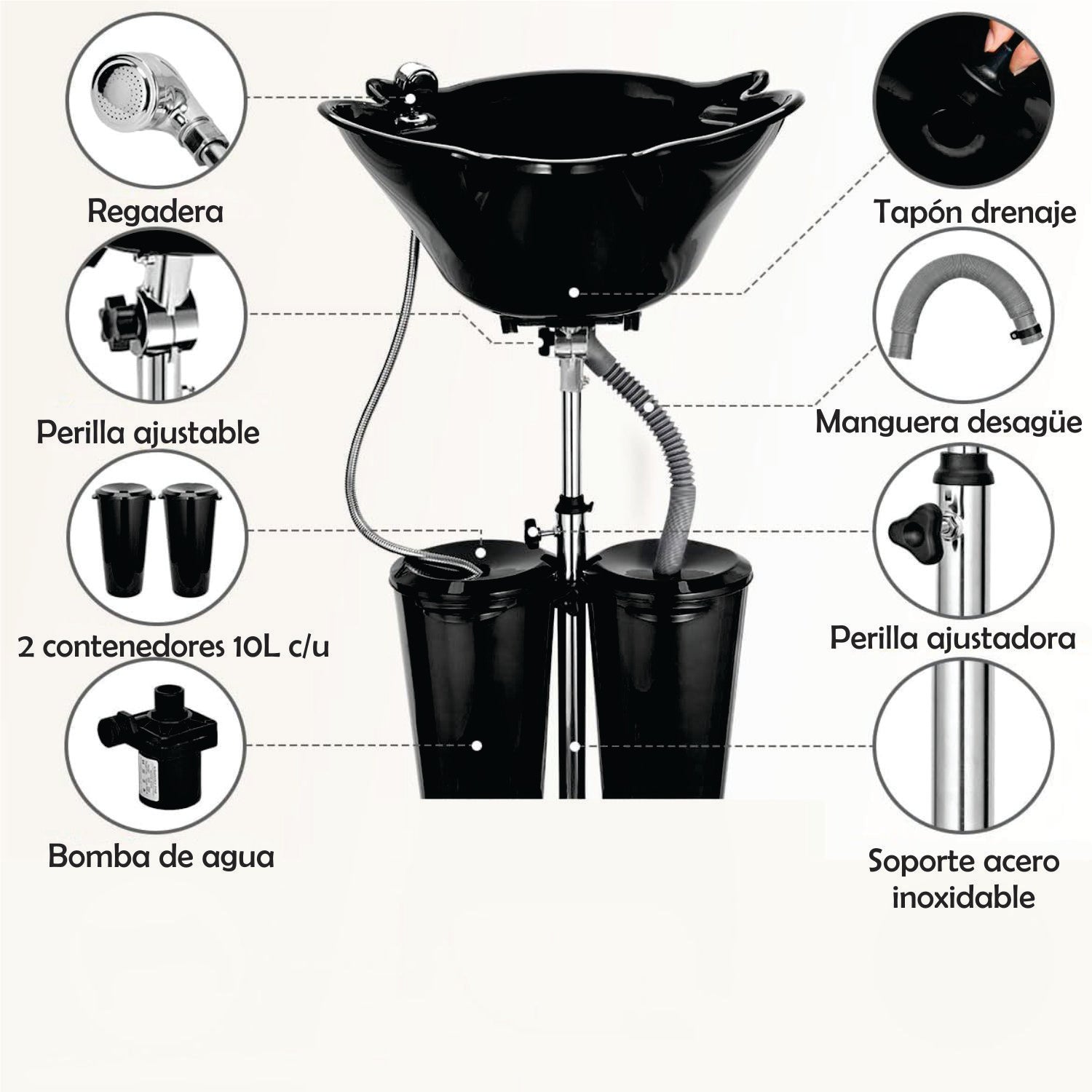 Lavacabeza portátil con bomba eléctrica altura ajustable Letmex BCS143