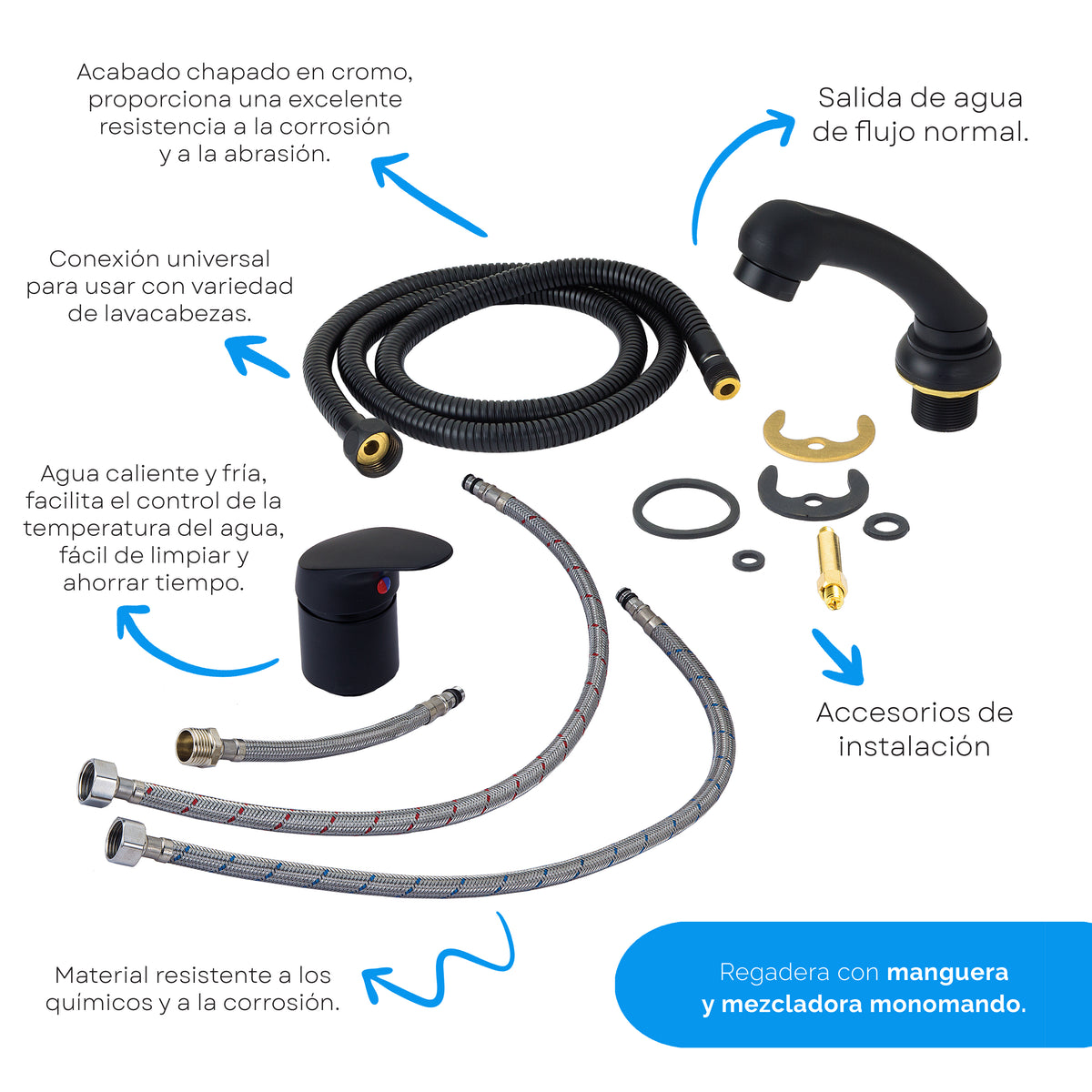 Regadera Con Manguera y Mezcladora Monomando Para Lavacabezas X601G Letmex