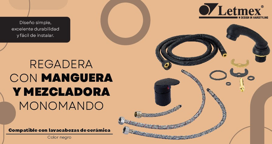 Regadera Con Manguera y Mezcladora Monomando Para Lavacabezas X601G Letmex