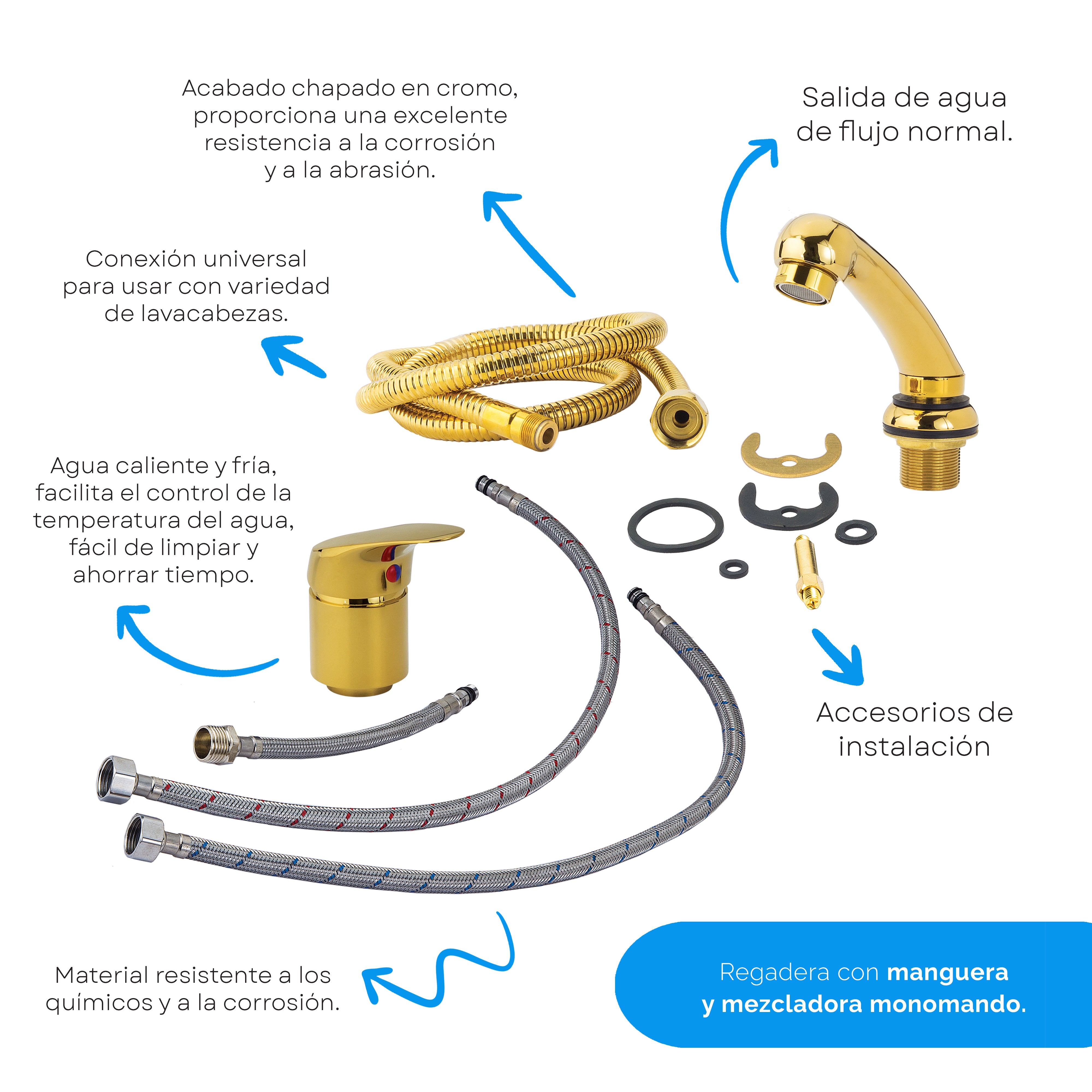 Regadera Con Manguera y Mezcladora Monomando Para Lavacabezas X601G Letmex