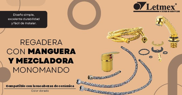 Regadera Con Manguera y Mezcladora Monomando Para Lavacabezas X601G Letmex