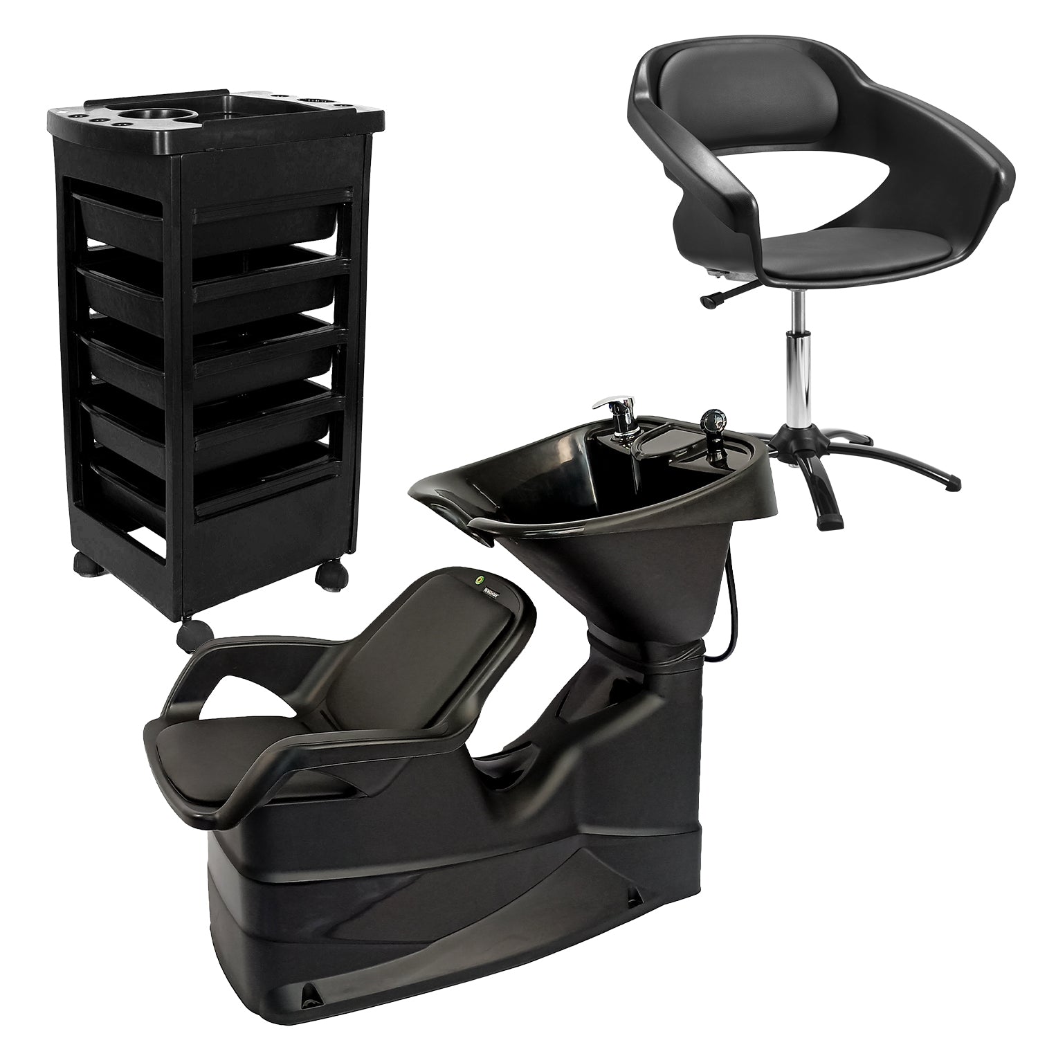 PROMOCIÓN Combo Salón De Belleza Lavacabezas, Silla De Corte y Carrito Auxiliar