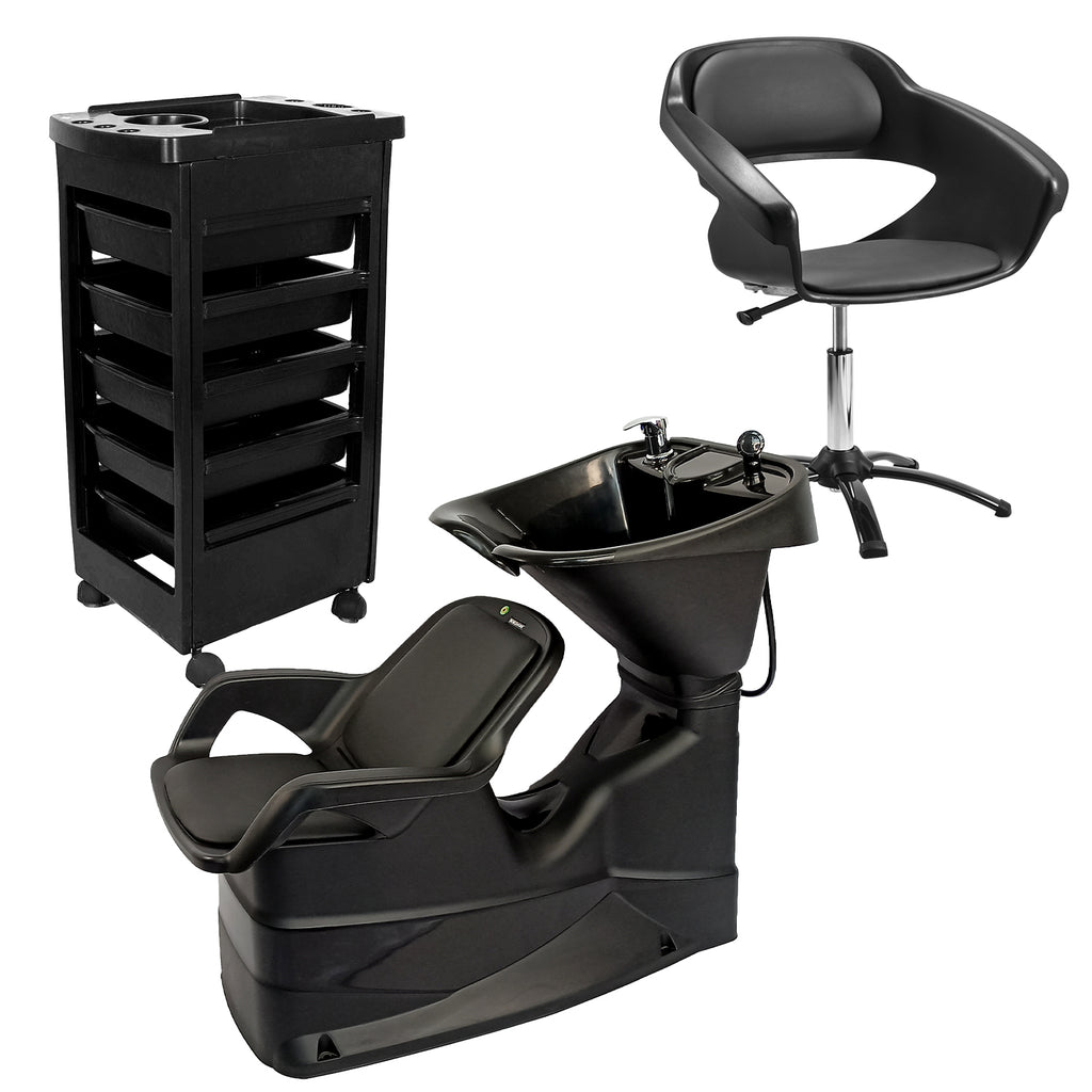 PROMOCIÓN Combo Salón De Belleza Lavacabezas, Silla De Corte y Carrito Auxiliar