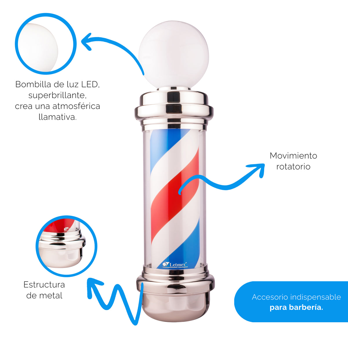 Poste Caramelo Barbería Giratorio con Bombilla CARAMELO2 Letmex