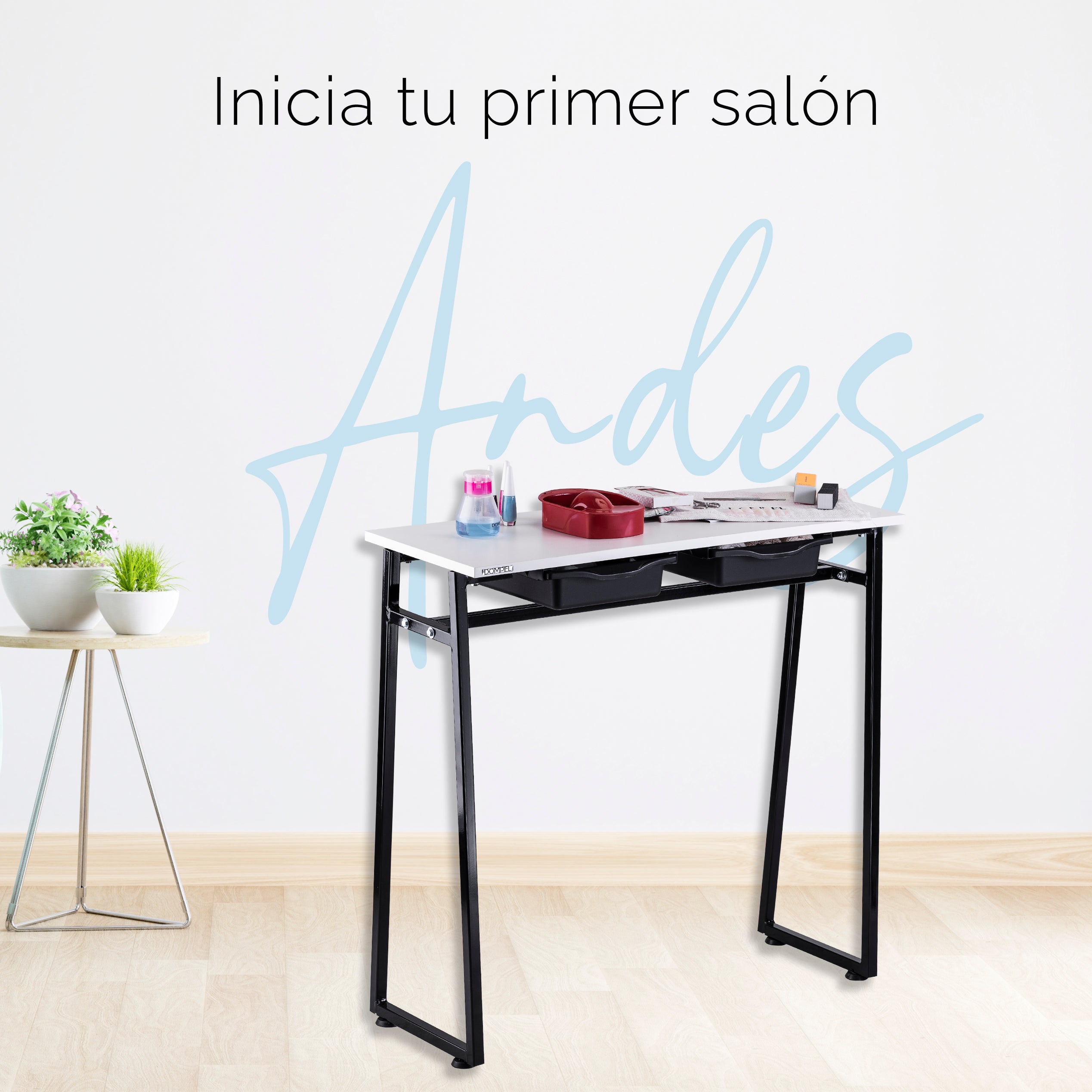 Mesa Portátil Manicure Con Cajones Andes Metálica Negro / Blanco Letmex *EXCLUSIVO ONLINE*