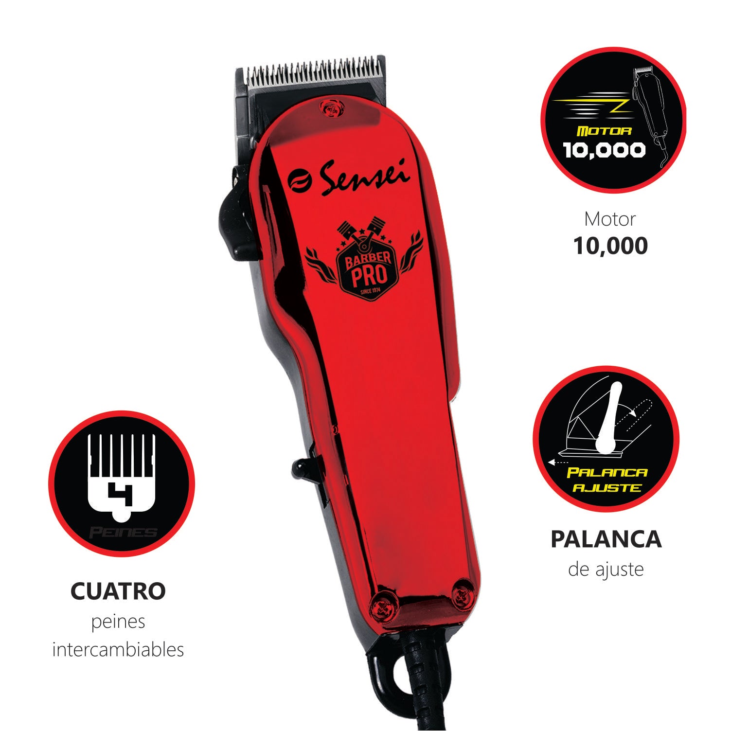 Maquina Recortadora Alámbrica Profesional Sensei Roja HC-223