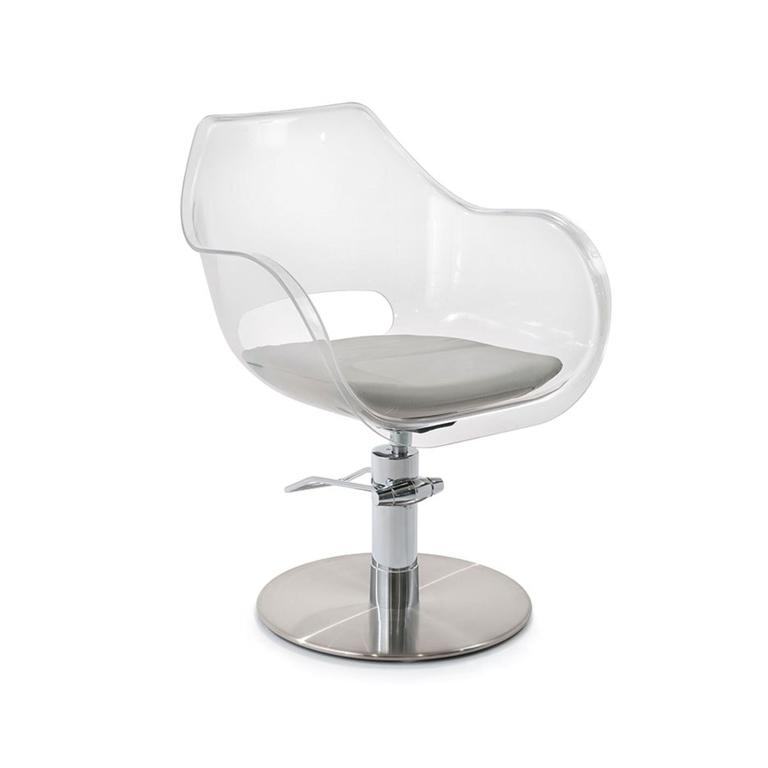 Silla Plexi 3378 marca Maletti para estética de corte acrílico  con base de estrella silla barbero