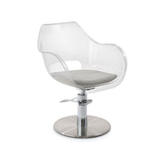 Silla Plexi 3378 marca Maletti para estética de corte acrílico  con base de estrella silla barbero