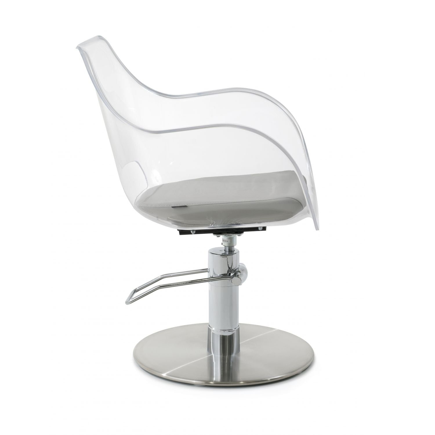 Silla Plexi 3378 marca Maletti para estética de corte acrílico  con base de estrella silla barbero
