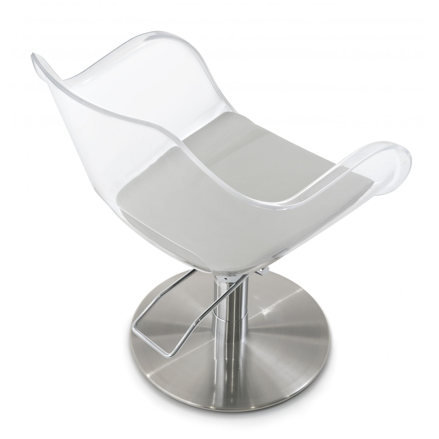 Silla Plexi 3378 marca Maletti para estética de corte acrílico  con base de estrella silla barbero