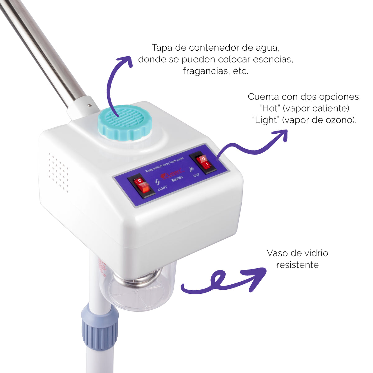Vaporizador Facial Ozono con Lupa y Luz Led BM3058 Letmex